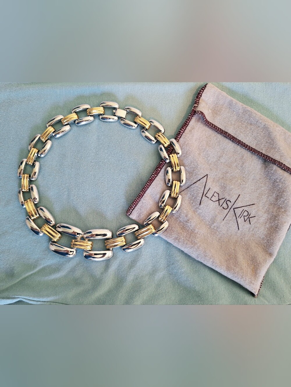 Alexis Kirk Chunky Two-Tone Link Necklace - Silver & Gold With Dustbag